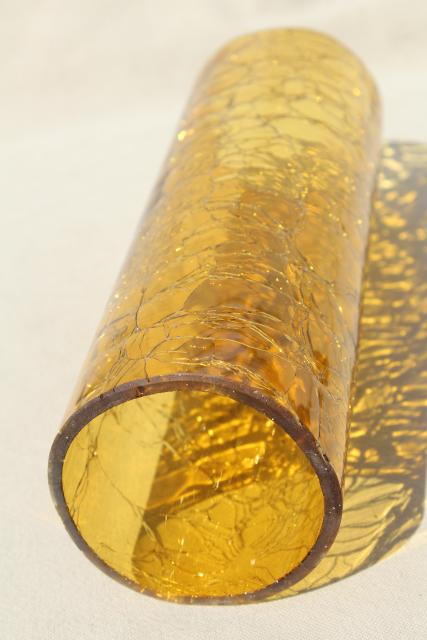 photo of 70s vintage amber glass hurricane shade, rustic crackle glass texture candle shade #2