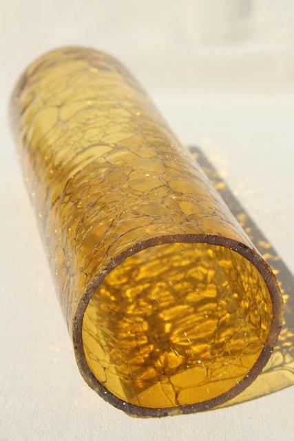 photo of 70s vintage amber glass hurricane shade, rustic crackle glass texture candle shade #4