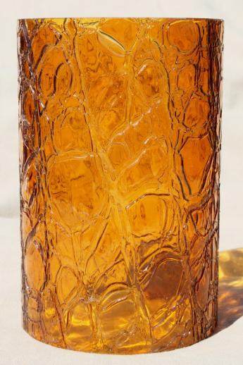 photo of 70s vintage amber glass hurricane shade, rustic crackle glass texture candle shade #1