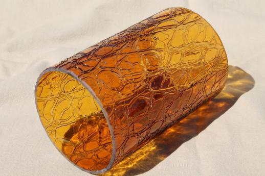 photo of 70s vintage amber glass hurricane shade, rustic crackle glass texture candle shade #2