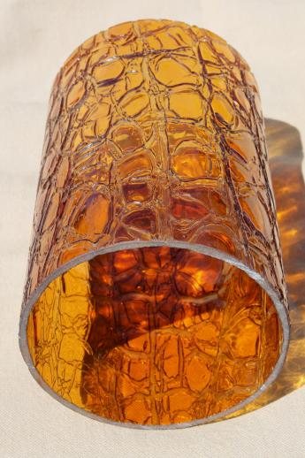 photo of 70s vintage amber glass hurricane shade, rustic crackle glass texture candle shade #3