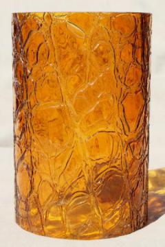 catalog photo of 70s vintage amber glass hurricane shade, rustic crackle glass texture candle shade