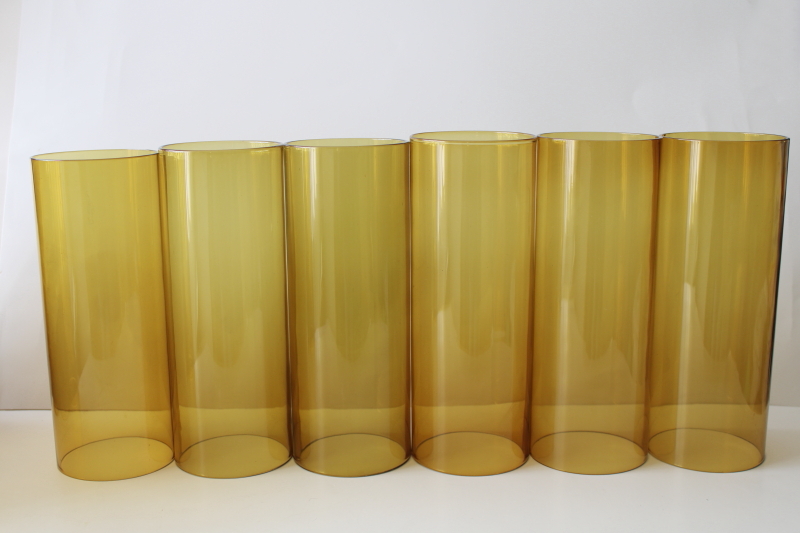 photo of 70s vintage amber glass hurricane shades, mod cylinder chandelier shade chimneys  #1