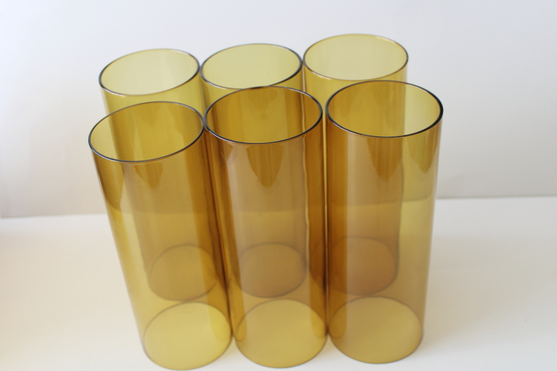 photo of 70s vintage amber glass hurricane shades, mod cylinder chandelier shade chimneys  #3