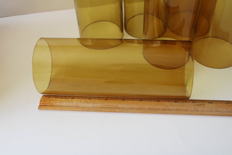 photo of 70s vintage amber glass hurricane shades, mod cylinder chandelier shade chimneys  #5