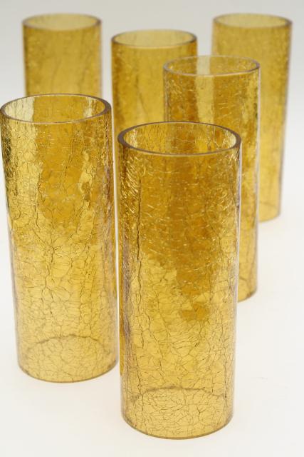 photo of 70s vintage amber glass hurricane shades, rustic crackle glass texture candle shade #1