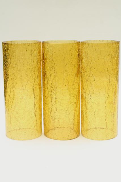 photo of 70s vintage amber glass hurricane shades, rustic crackle glass texture candle shade #2