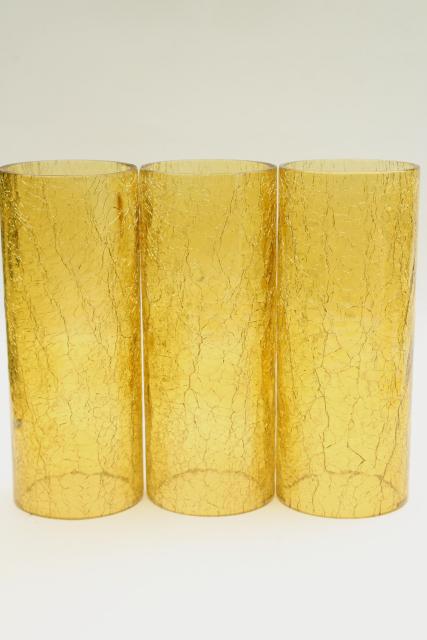 photo of 70s vintage amber glass hurricane shades, rustic crackle glass texture candle shade #3