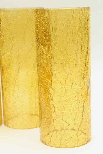 photo of 70s vintage amber glass hurricane shades, rustic crackle glass texture candle shade #4