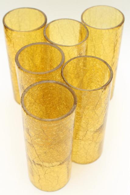 photo of 70s vintage amber glass hurricane shades, rustic crackle glass texture candle shade #7