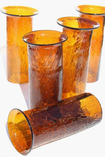 photo of 70s vintage amber glass hurricane shades, rustic crackle glass texture candle shade #1