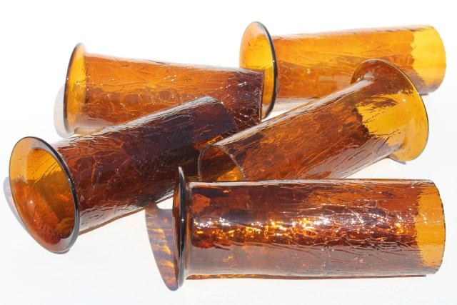 photo of 70s vintage amber glass hurricane shades, rustic crackle glass texture candle shade #2