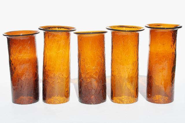 photo of 70s vintage amber glass hurricane shades, rustic crackle glass texture candle shade #3