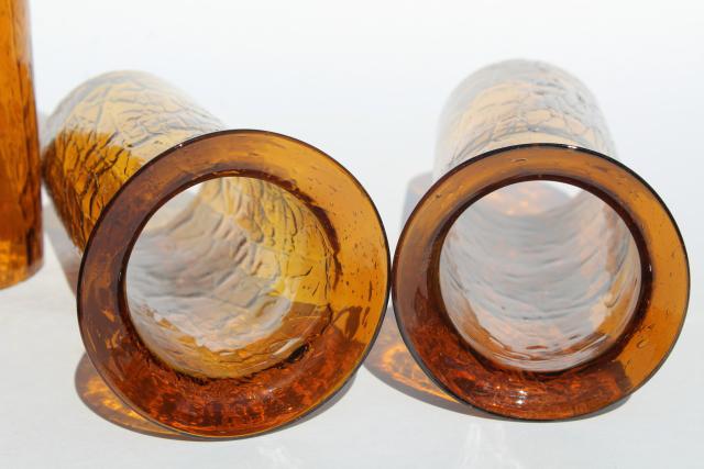 photo of 70s vintage amber glass hurricane shades, rustic crackle glass texture candle shade #5