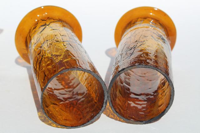 photo of 70s vintage amber glass hurricane shades, rustic crackle glass texture candle shade #6