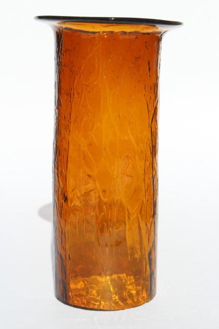 photo of 70s vintage amber glass hurricane shades, rustic crackle glass texture candle shade #7