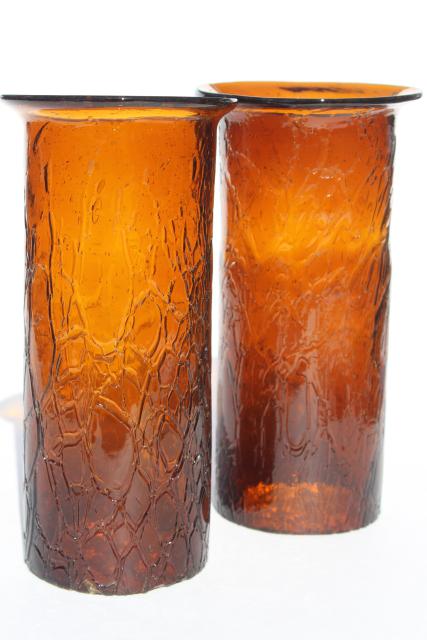 photo of 70s vintage amber glass hurricane shades, rustic crackle glass texture candle shade #8