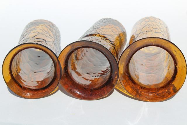 photo of 70s vintage amber glass hurricane shades, rustic crackle glass texture candle shade #9