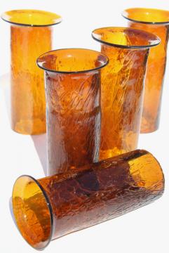 catalog photo of 70s vintage amber glass hurricane shades, rustic crackle glass texture candle shade