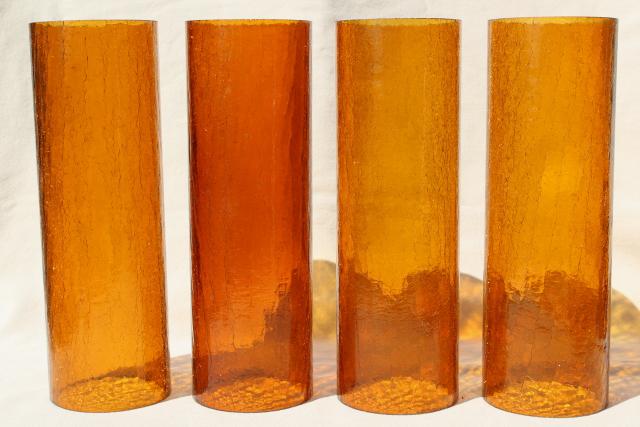 photo of 70s vintage amber glass hurricane shades, rustic crackle glass texture candle shade #2