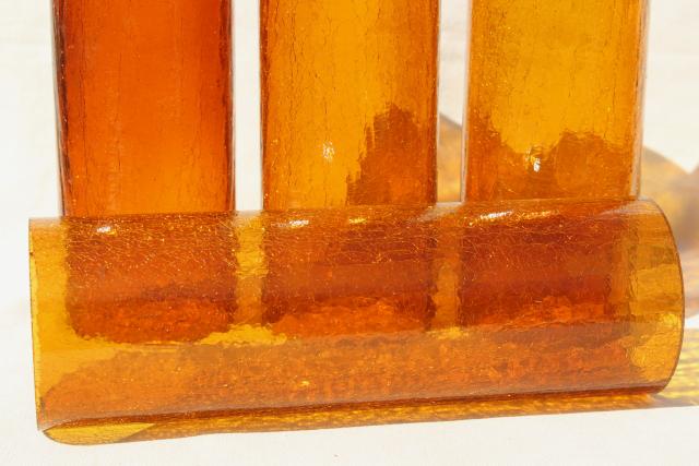 photo of 70s vintage amber glass hurricane shades, rustic crackle glass texture candle shade #4