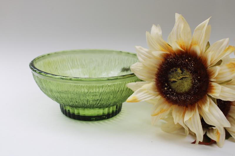 photo of 70s vintage avocado green glass bowl, retro bark textured planter pot FTD 1975 #1