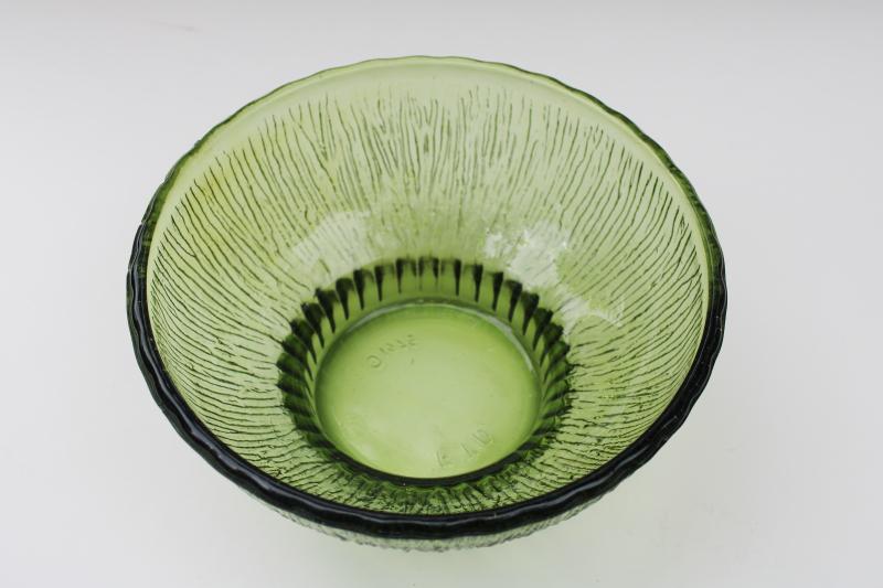 photo of 70s vintage avocado green glass bowl, retro bark textured planter pot FTD 1975 #2