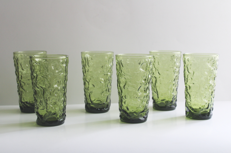 photo of 70s vintage avocado green glass drinking glasses, AH Lido Milano tumblers set of 6  #1