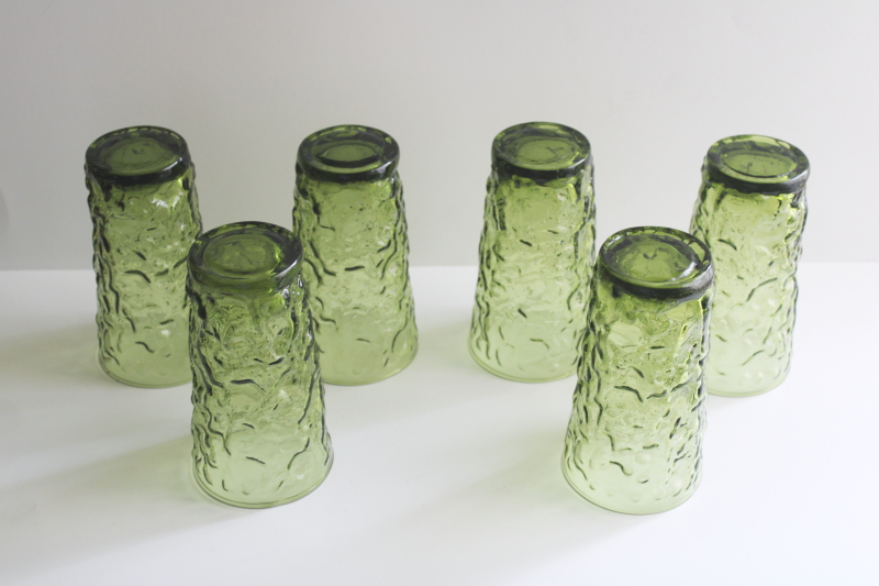 photo of 70s vintage avocado green glass drinking glasses, AH Lido Milano tumblers set of 6  #2