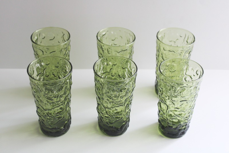 photo of 70s vintage avocado green glass drinking glasses, AH Lido Milano tumblers set of 6  #3