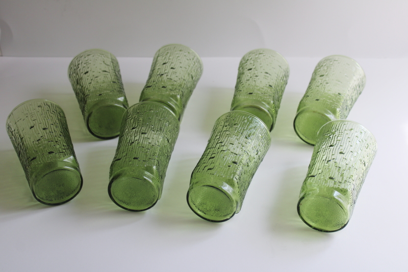 photo of 70s vintage avocado green glass drinking glasses, Anchor Hocking Pagoda tumblers set of 8  #2