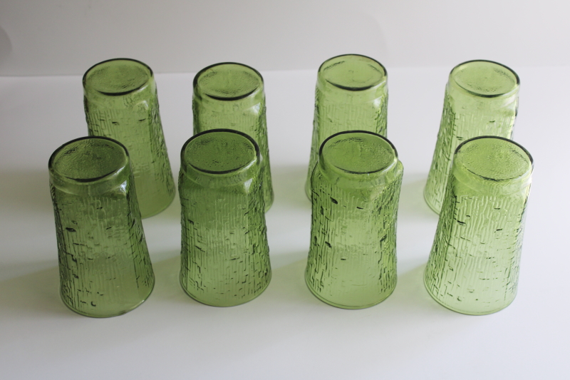 photo of 70s vintage avocado green glass drinking glasses, Anchor Hocking Pagoda tumblers set of 8  #3