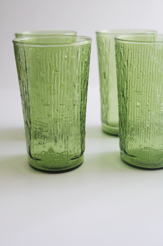 photo of 70s vintage avocado green glass drinking glasses, Anchor Hocking Pagoda tumblers set of 8  #5