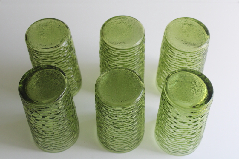 photo of 70s vintage avocado green glass drinking glasses, Anchor Hocking Soreno tumblers set of 6  #4