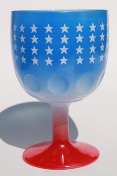 catalog photo of 70s vintage big glass goblet, US patriotic stars red white blue, 4th of July election year