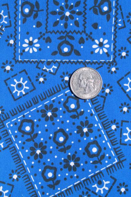 photo of 70s vintage blue bandana print fabric polyester / cotton country western style #2