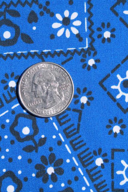 photo of 70s vintage blue bandana print fabric polyester / cotton country western style #3