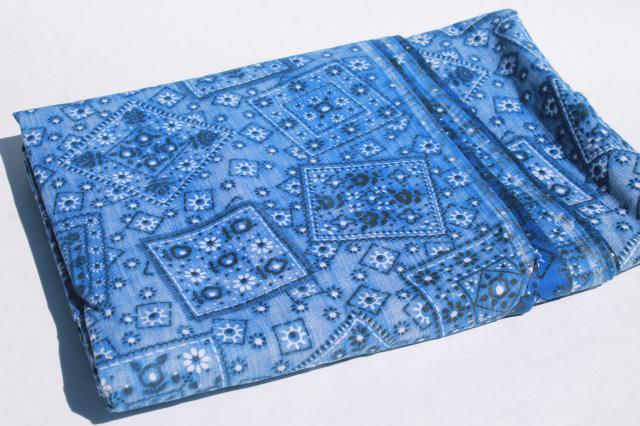 photo of 70s vintage blue bandana print fabric polyester / cotton country western style #4