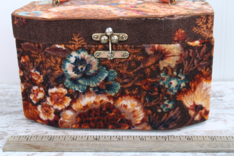 photo of 70s vintage box bag purse, Billie Ross Palm Beach dark floral print velvet fall colors #2