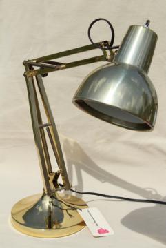 catalog photo of 70s vintage brass desk light, industrial anglepoise style task utility work table lamp