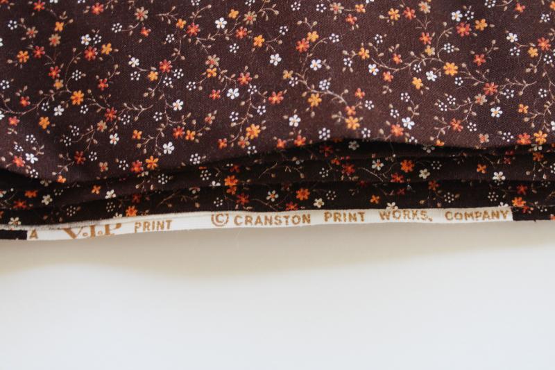 photo of 70s vintage brown calico tiny flowers print cotton fabric, retro prairie girl style #2