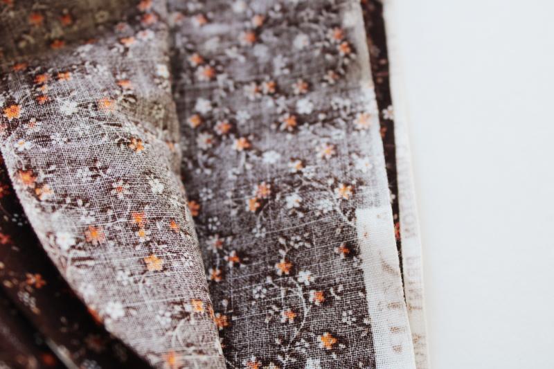 photo of 70s vintage brown calico tiny flowers print cotton fabric, retro prairie girl style #3