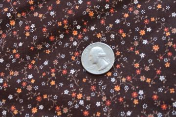 catalog photo of 70s vintage brown calico tiny flowers print cotton fabric, retro prairie girl style