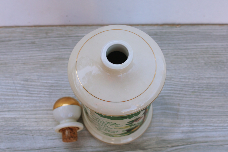 photo of 70s vintage ceramic decanter, Irish wish leprechauns luck & blessings, Old Fitzgerald bottle #4