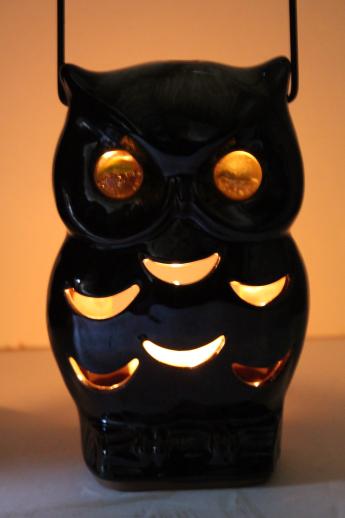 photo of 70s vintage ceramic owl lantern, retro brown owl candle luminaria light #8