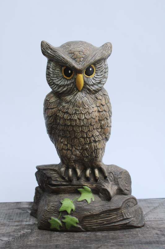 photo of 70s vintage ceramic owl, large figurine life size statue, natural rustic fall decor  #1