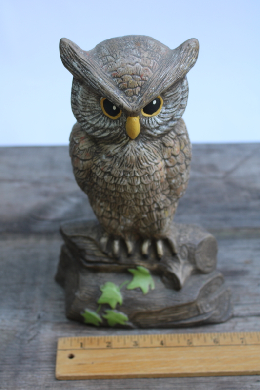photo of 70s vintage ceramic owl, large figurine life size statue, natural rustic fall decor #2