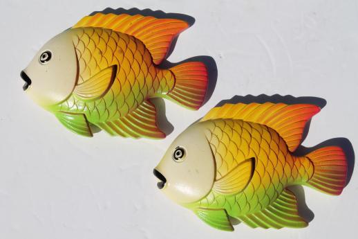 photo of 70s vintage chalkware fish wall plaques, Miller Studios retro tropical fish! #1