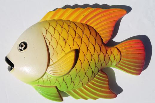 photo of 70s vintage chalkware fish wall plaques, Miller Studios retro tropical fish! #3