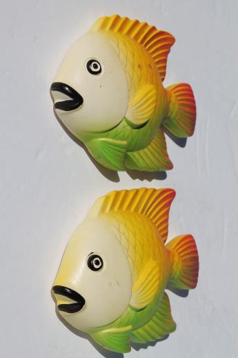 photo of 70s vintage chalkware fish wall plaques, Miller Studios retro tropical fish! #4